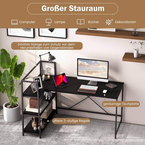 Schreibtisch HW67502 Schwarz - Holzwerkstoff - 100 x 90 x 148 cm