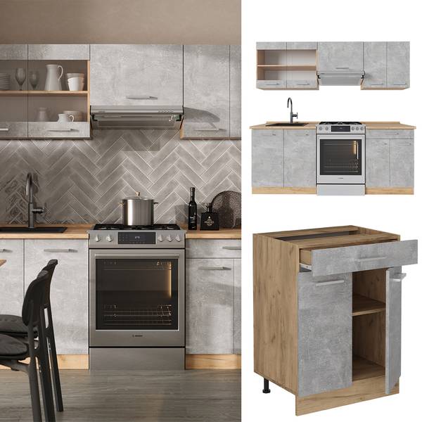 Küchenzeile R-Line 54173 Braun - Grau - Chrom - 200 x 82 x 60 cm