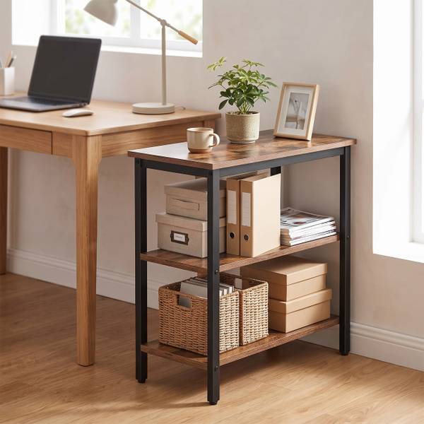 Beistelltisch 3 Ebenen Schwarz - Braun - Eisen - 60 x 61 x 30 cm