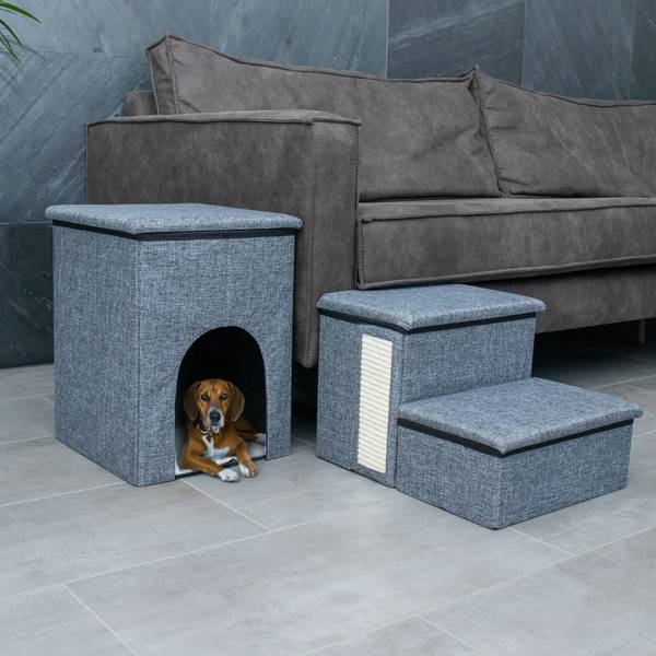 Faltbare Hundetreppe Hubert Grau - Textil - 33 x 43 x 72 cm