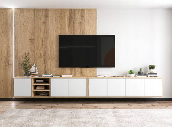 Meuble TV APOLLO Lot de 2 Imitation chêne Wotan - Blanc