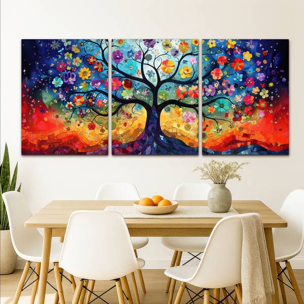 LEINWANDBILD Blumen Baum 3er Set 180 x 80 cm