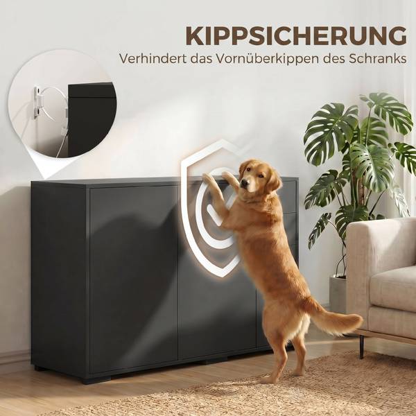 Standschrank 838-077V90BK Schwarz - Holzwerkstoff - 117 x 74 x 36 cm