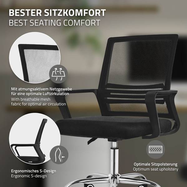 Chaise de bureau ergonomique ERGON-B Noir - Métal - Matière plastique - 59 x 100 x 58 cm