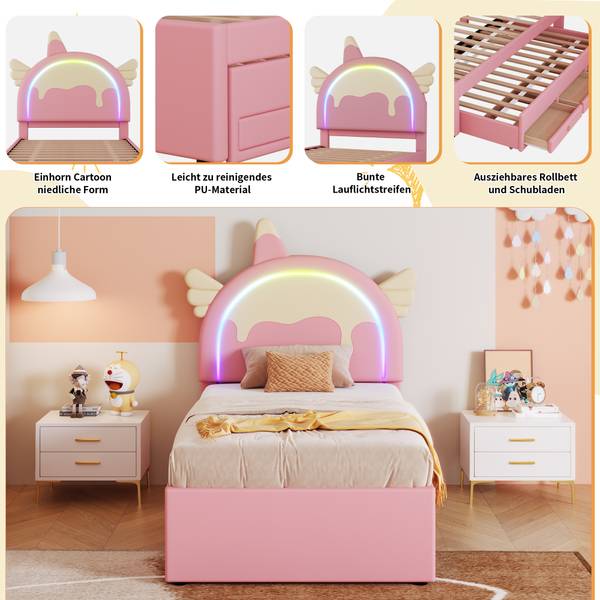 Kinderbett K-368 Rosé - 94 x 136 x 203 cm
