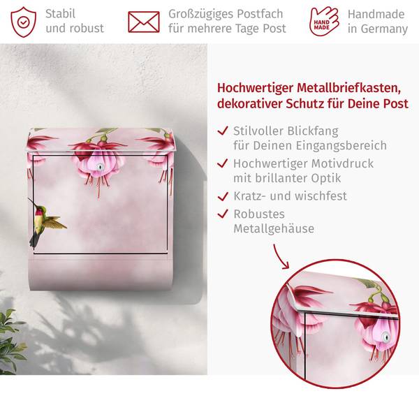 Briefkasten Kolibri Pink - Stahl - 39 x 46 x 13 cm