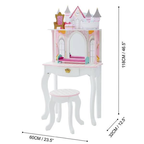 Kinder Schloss Schminktisch Mit Hocker Weiß - Holzverbundwerkstoff - 32 x 119 x 60 cm