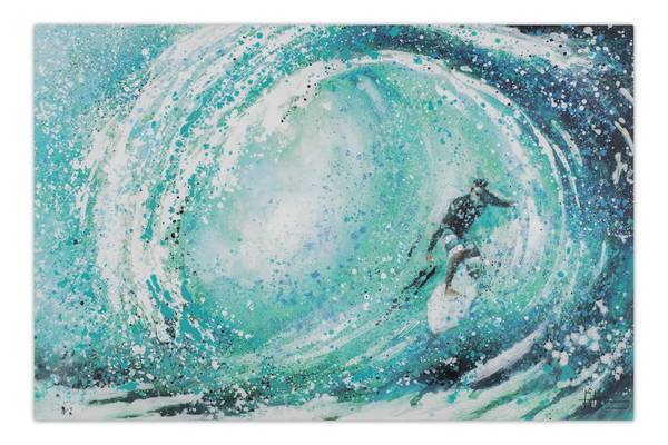 Acrylbild Handgemalt Meer Ey Blau - Türkis - Baumwollstoff - 90 x 60 x 4 cm