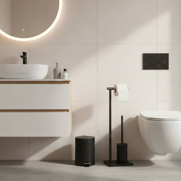 WC-Bürste Toilettenpapierhalter ISME Schwarz - Bambus - 16 x 66 x 20 cm