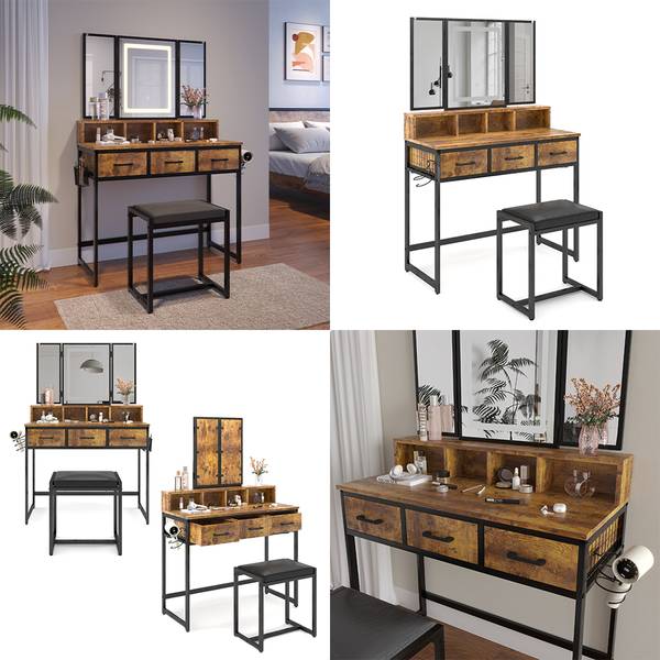 Schminktisch Fyrk 53021 2er set Braun - Holzwerkstoff - 90 x 138 x 40 cm