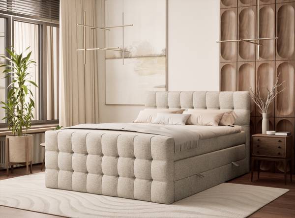 Lit à sommier Serene Beige - Largeur de la surface de couchage : 180 cm
