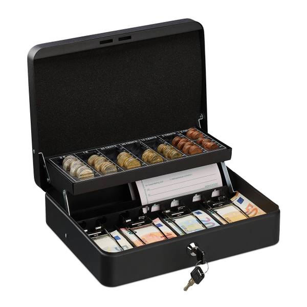 Geldkassette mit Euro Münzzählbrett Schwarz - Silber