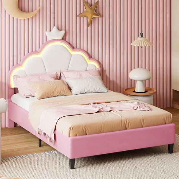 Polsterbett KroneBett HSGJSF57 Pink - Metall - Massivholz - 204 x 128 x 91 cm