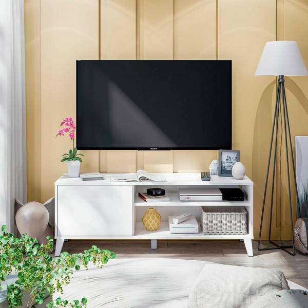Fernsehschrank Ocosta Weiß - Holzwerkstoff - 135 x 50 x 40 cm