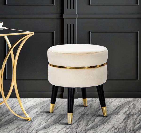 Tabouret bas en tissu Paris 35 x 40.5 cm Crème