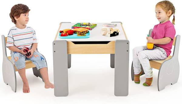3tlg. Kindersitzgruppe aus Holz Grau