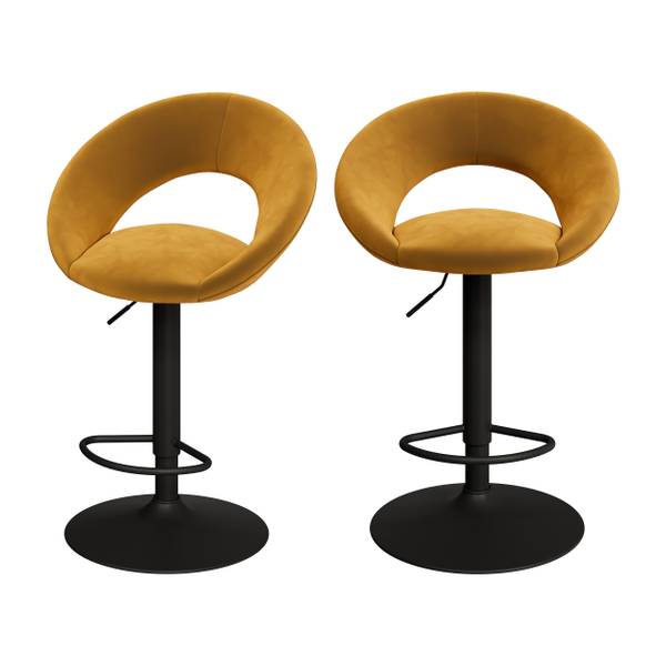 Lot de 2 chaises de bar en velours jaune Jaune - Textile - 49 x 95 x 52 cm