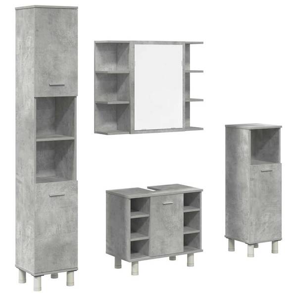Badmöbel Set 3044521 4-teilig Grau - Holzwerkstoff - 80 x 64 x 20 cm