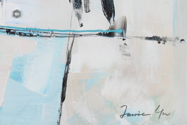 Tableau peint à la main Abstrait Vero Gris - Turquoise - Coton - 80 x 80 x 4 cm