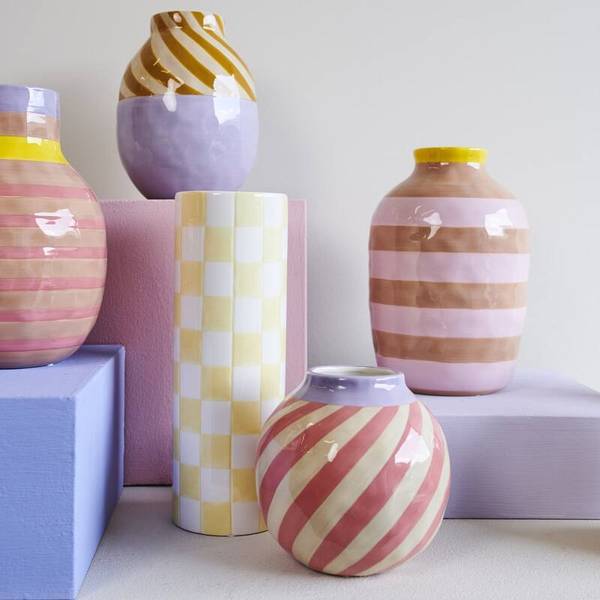 Vase Stripes Pink - Keramik - 16 x 16 x 16 cm