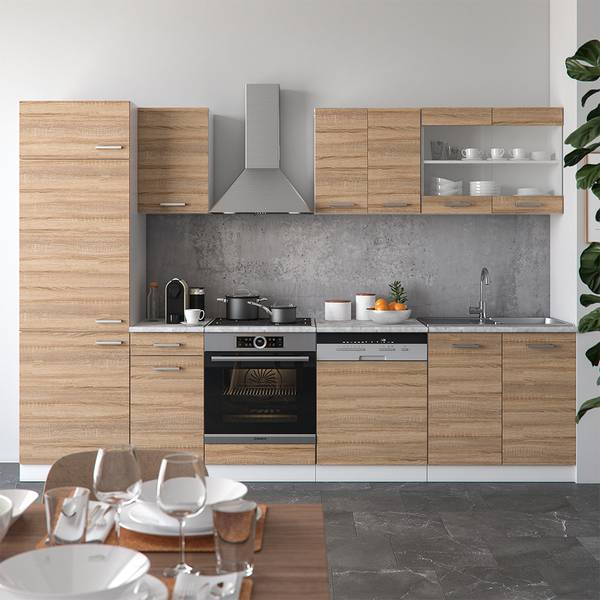 Vicco Cuisine R-Line, Sonoma, 300cm avec armoire haute, sans PT Vicco Cuisine R-Line, Sonoma, 300cm avec armoire haute, sans PT