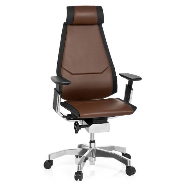 Bürostuhl GENIDIA PRO Schwarz - Braun - Höhe: 119 cm - Echtleder - Textil