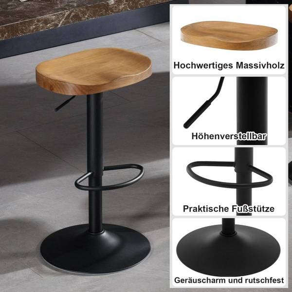 Barhocker Janko(2er Set) Braun - Metall - Massivholz - 42 x 81 x 32 cm