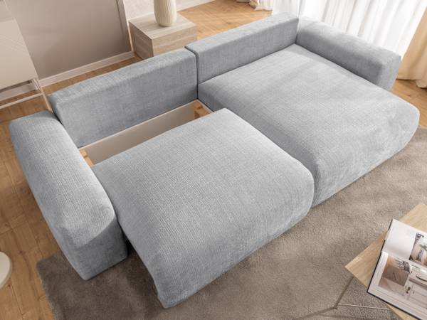 Hoekbank Puffy lichtgrijs - hoek vooraanzicht rechts - chenille