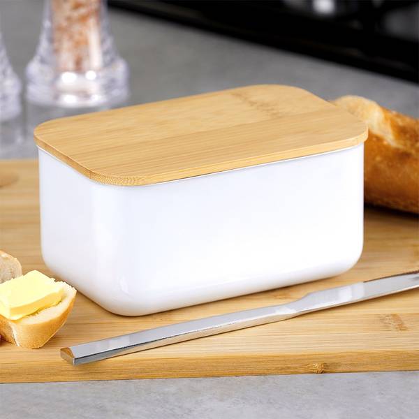 Butterdose mit Bambusdeckel Weiß