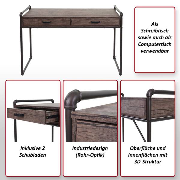 Schreibtisch F58 Braun - Holzwerkstoff - Metall - 117 x 75 x 61 cm