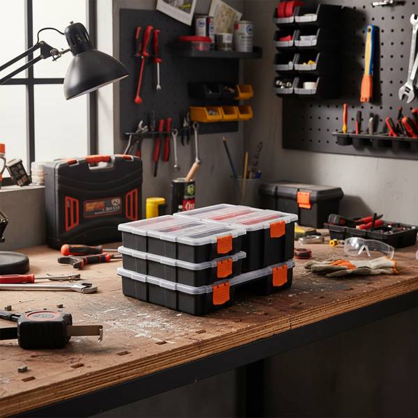 Sorteerbox set van 4 zwart - oranje - polypropeen - 29 x 18 x 22 cm