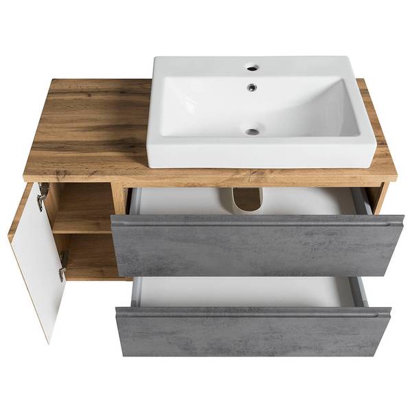 Badmöbel-Set VASTO-03-54 4er-Set Grau - Spiegelglas - 185 x 200 x 47 cm