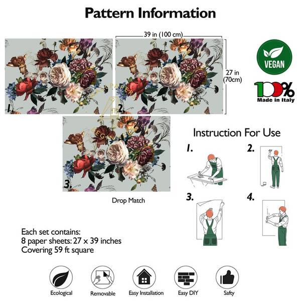 Behang Florale Renaissance grijs - papier - 200 x 250 x 1 cm