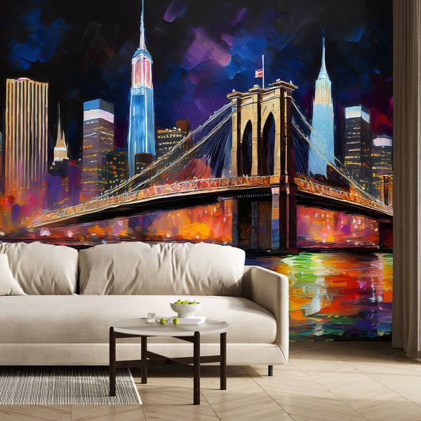 Fotobehang stad abstractie brug New York 300 x 210 cm