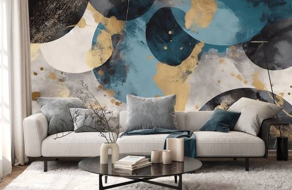 Fototapete ABSTRAKTION moderne Muster Blaugrau - 405 x 270 x 270 cm