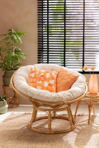 Kissen Papaya Orange - Baumwollstoff - Leinen - Polyester - 43 x 10 x 43 cm