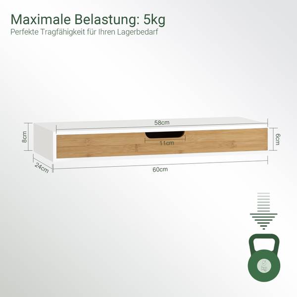 Schweberegal FRG93-WN Braun - Holzwerkstoff - 60 x 8 x 25 cm