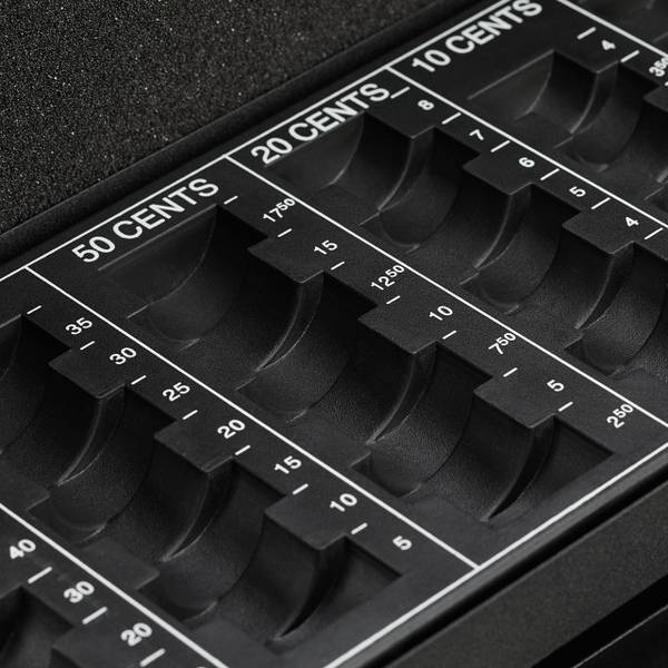 Geldkassette mit Euro Münzzählbrett Schwarz - Silber