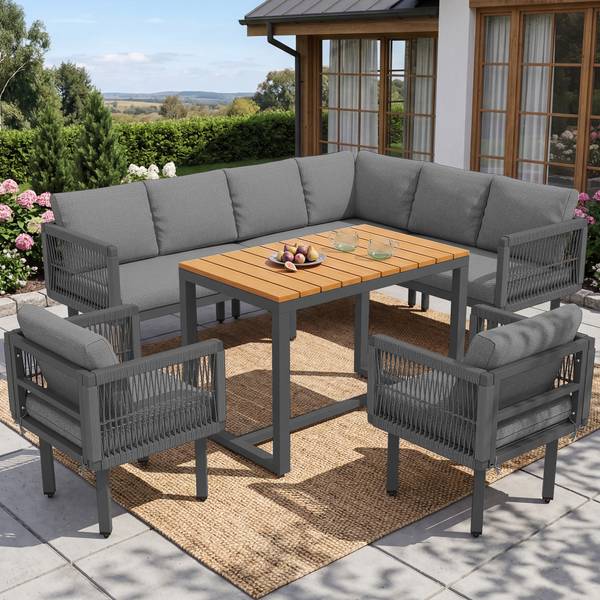 Gartenlounge-Set Gaia Ⅵ（6-tlg） Grau - Holzwerkstoff - Metall - Kunststoff - Textil