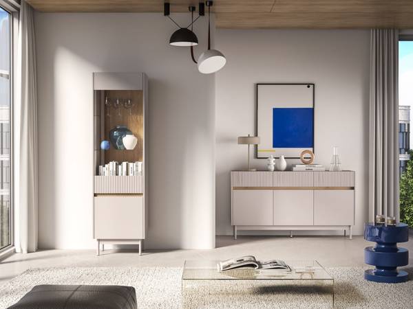 Vitrine DUNEA Gris - Mélamine - 55 x 193 x 40 cm