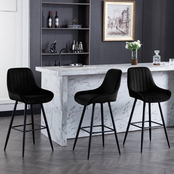 Barhocker Matt (2er Set) Schwarz - Samt - 46 x 106 x 49 cm