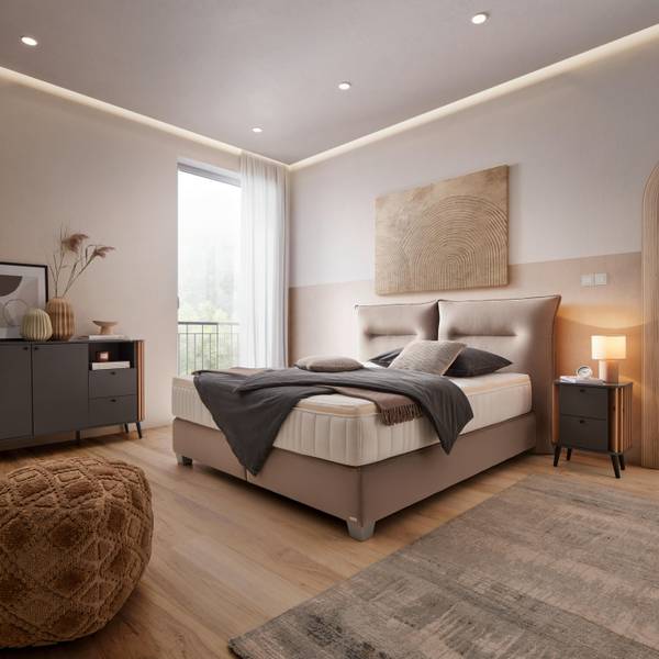 Boxspringbett FOG Beige - Textil - Holz teilmassiv - 184 x 1 x 160 cm