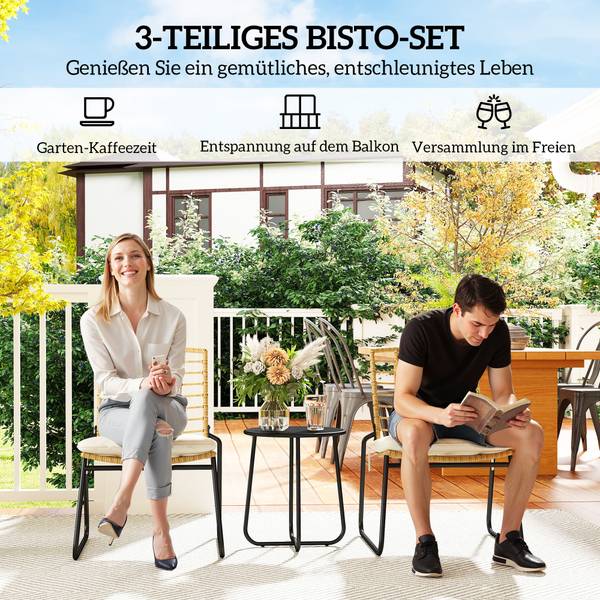 Balkonmöbel 3er Set 863-172V00CW Beige - Baumwollstoff - Stahl - Polyethylen - 56 x 78 x 67 cm