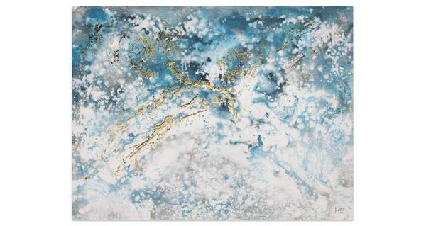 Acrylbild Handgemalt Fluid Painting Sin Blau - Weiß - Baumwollstoff - 100 x 75 x 4 cm
