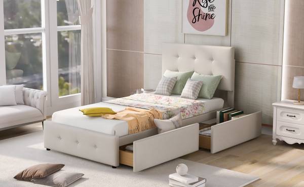 Einzelbett M053-01 Beige - Holzwerkstoff - 99 x 106 x 210 cm