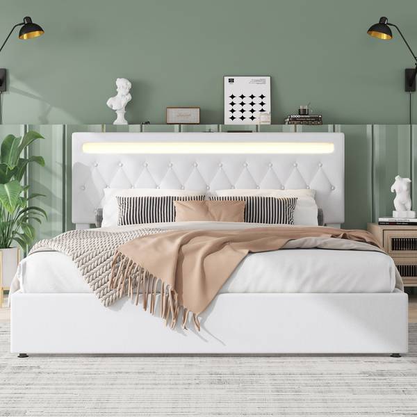 Polsterbett mit LED O1429 Weiß