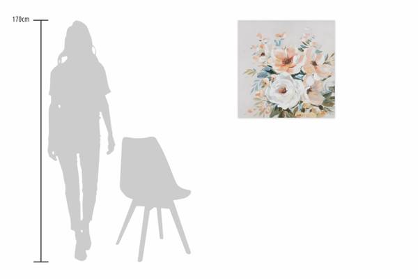 Tableau peint à la main Vœux fleuris Gris - Coton - 60 x 60 x 4 cm