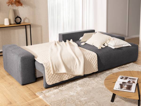 Ecksofa Lennon mit Hocker Graphit - Ecke davorstehend rechts