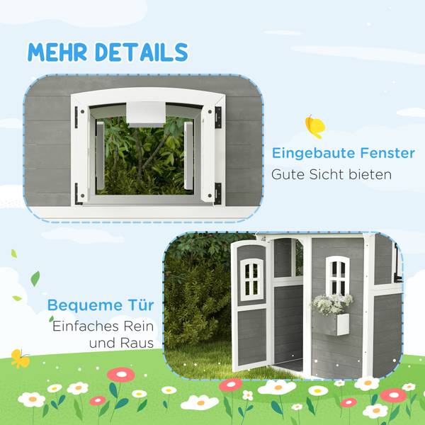 Outsunny Spielhaus Kinder 345-026V01GY Grau - Holzwerkstoff - 105 x 137 x 110 cm