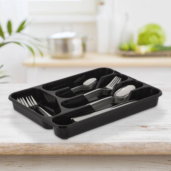 Range-couverts noir en lot de 2 Noir - Matière plastique - 25 x 4 x 33 cm